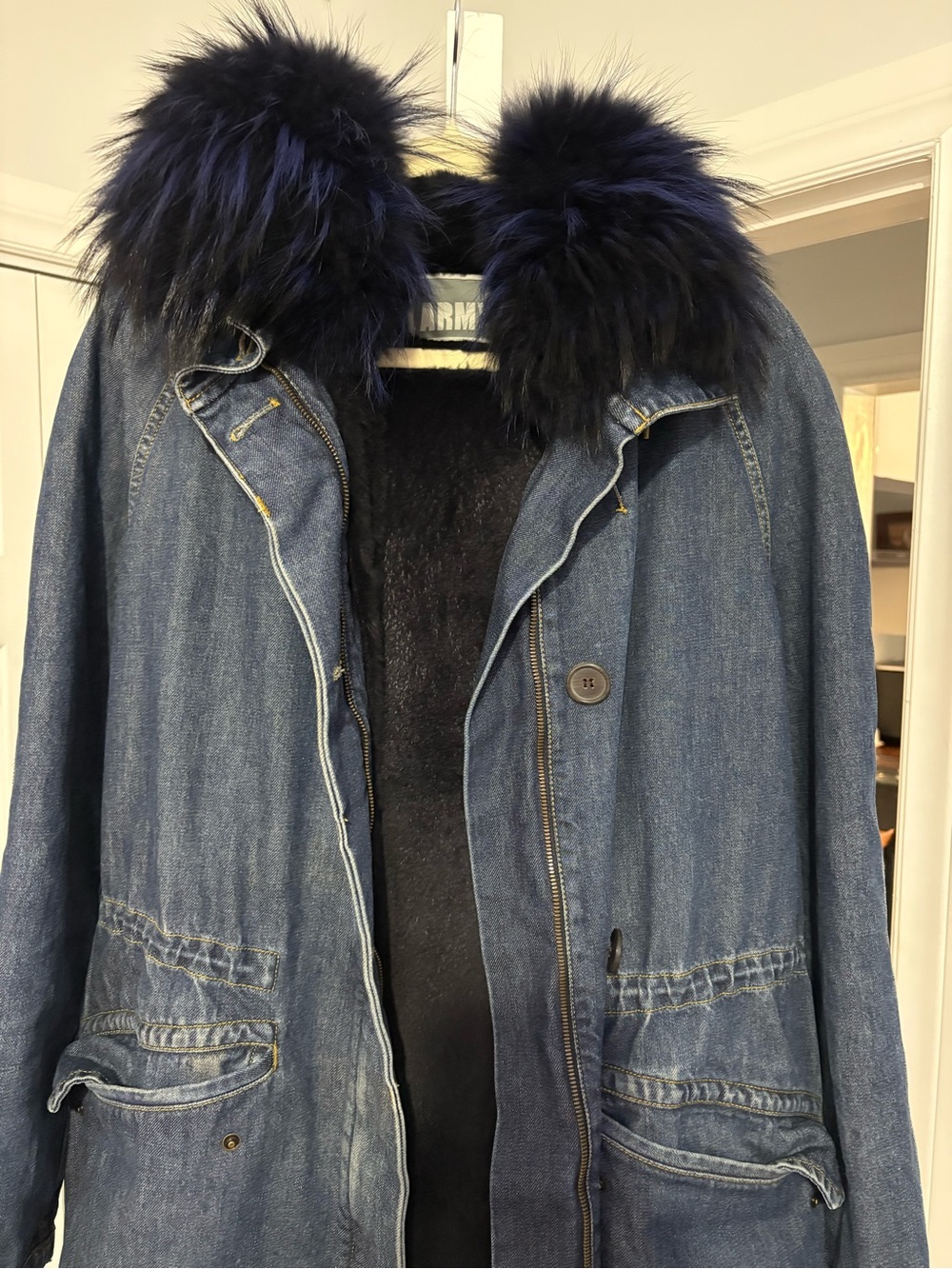 ARMY Denim Parka with Fur Collar and lining removable - Navy Blue